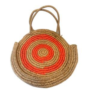 Lucca Couture Round Straw Tote Bag Paper Summer Vacation NEW NWT